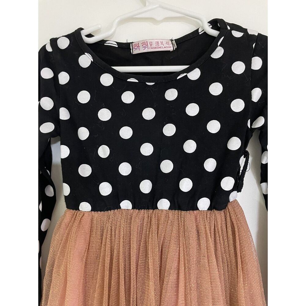 NNJXD Black & White Polka Dot Long Sleeve Tulle Lined Dress Size 5t - Picture 2 of 6